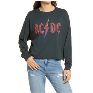 DAYDREAMER ROCK AND ROLL AC/DC CROP GRAPHIC VINTAGE BLACK X-SMALL SIZE 0
